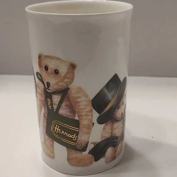 Vintage Harrods White Teddy Bear  Fine Bone China Mug Gold script 4 3/4” H - Picture 2 of 10